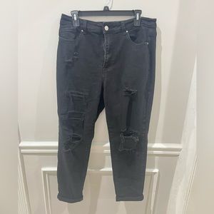 Black destroyed, stretchy jeans